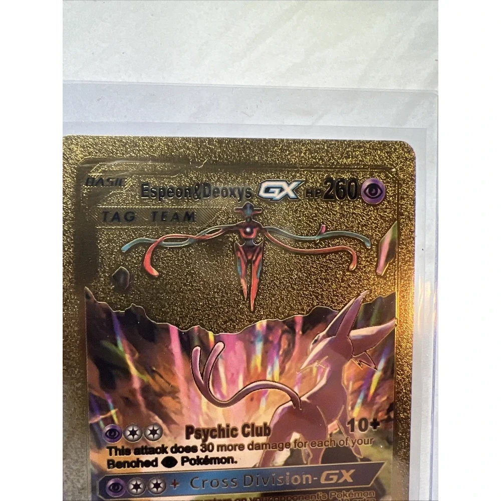 Pokémon Espeon & Deoxys GX TAG TEAM Gold Metal Card SM230 Psychic Club GX 260 HP